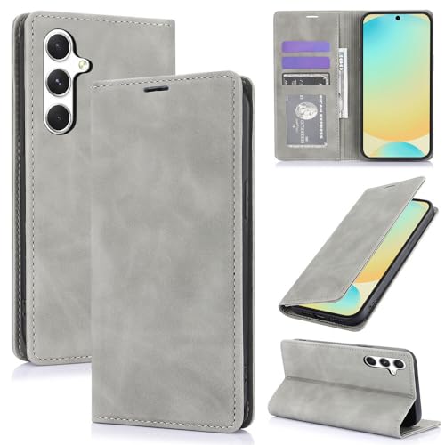 Étui Samsung S21 FE gris en cuir mat avec clapet portefeuille
