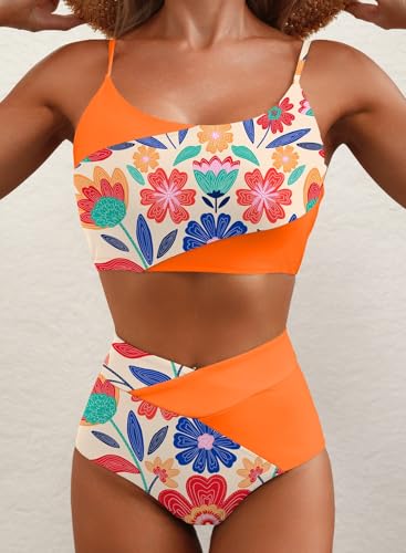 Image of Herseas Women 2 Piece High Waisted Bikini Sets Color Block Popular Swimsuit 2026 Summer Beach Best Bathing Suits
