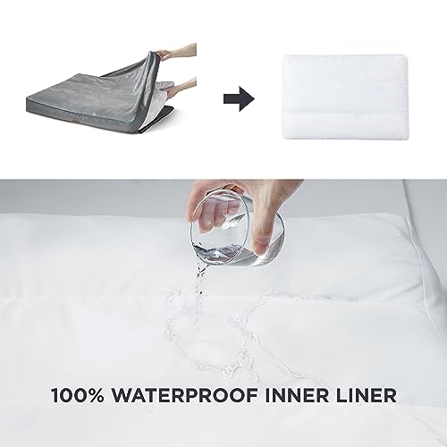 Bedsure Entire Waterproof Large Dog Bed - 4 inch Thicken Up to 80lbs Large Dog Bed with Removable Washable Cover, Pet Bed Mat Pillows, Grey