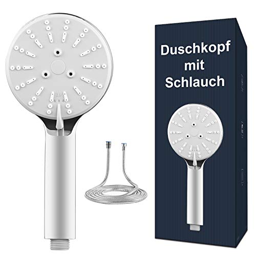 Dodhnix - Alcachofa de ducha con manguera, 1,5 m, cabezal de ducha con ahorro de agua, cabezal de ducha ecológico, elevador de presión, 4 modos, acabado cromado ajustable