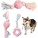 Puppy Teething Toys, Dog Chew Toys Set with Cotton Cloth Rope for Puppies and Small Dogs Pink