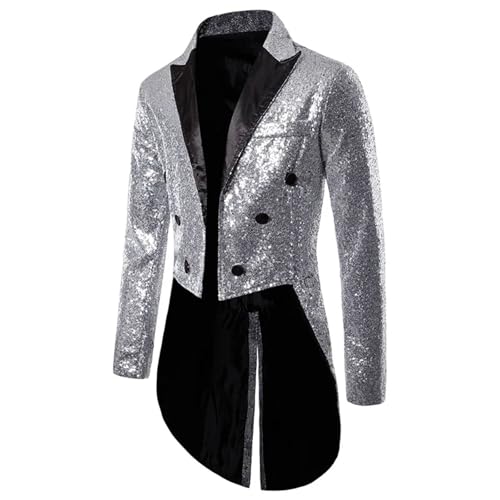 Men Long Shiny Tuxedo Suit Blazers Jackets Sequins Party Dance Bling Coats Wedding Gentleman Stage Suits4