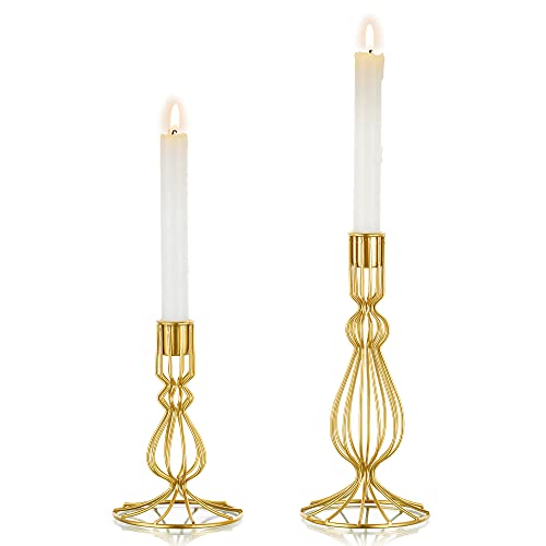 Sziqiqi Candelabros Portavelas de Metal Oro, Portavelas para Velas Cónicas Altos Modernos Decorativo Centro de Mesa para Navidad Boda Evento Fiesta Sala de Estar