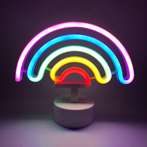 Led Rainbow Shaped Neon Sign Decor Light Battery Operated Rainbow Night Lights With Base Rainbow Neon Lights For Christmas Birthday Party Kids Room Living Room Wedding Party #TOP1