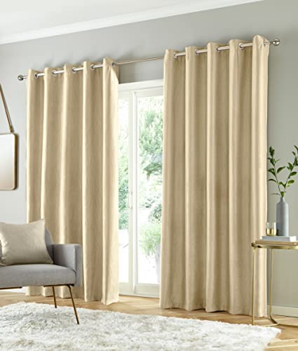 Enhanced Living Goodwood Eyelet Cream Curtains for Bedroom with Subtle Wave Pattern, 90x72 inch (229x183 cm)