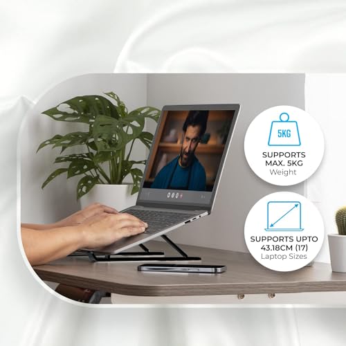 Image of Stealodeal Adjustable Laptop Stand for Desk, Foldable Portable Plastic Laptop Holder, 6-Level Height Adjustment, Anti-Slip Silicone Pads, Compatible with Laptops Up to 17 Inch (Black)