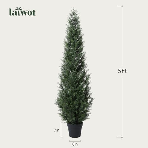5FT Artificial Cedar Topiary Trees for Outdoors Potted Fake Cypress Trees Faux Evergreen Plants for Home Porch Decor Set of 2