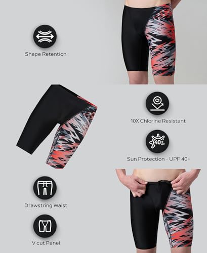 Image of Speedo Men's Endurance10 Hyperboom Print V-Cut Jammer Swimming Trunks | UPF 40+ Sun Protection | Chlorine Resistance | Shape Retention Fabric Swimming Costume | Drawstring Waist