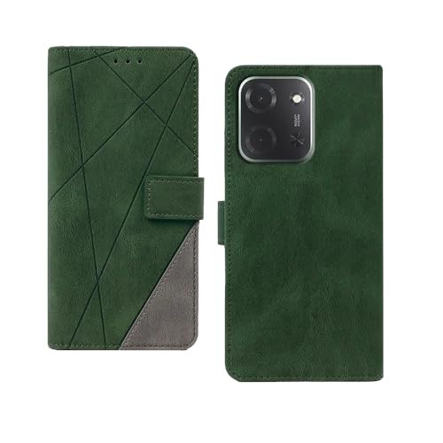 Image of amazon basics Poco C85 5G Flip Cover | Card Pockets Wallet & Stand | Flip Cover for Poco C85 5G (Green with Grey)