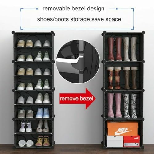 Image of Sunderlook Shoe Rack Plastic for Home- Shoe Stand, Chappal Stand, Professional Multipurpose Foldable Standing Comfort Runner Shoe Rack with Door, Slipper Stand (Black, 16 Shelf 8 Door)