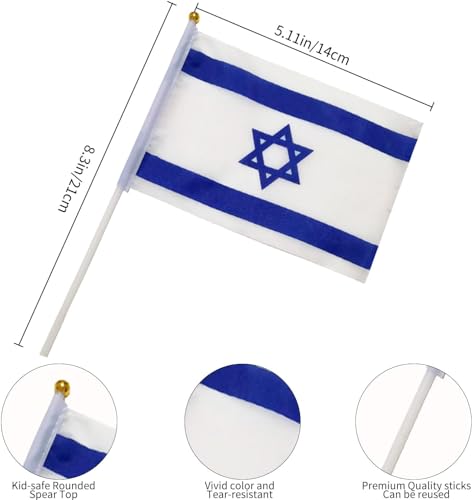 Mini bandeiras de mão com bandeira israelense pequena, 12,7 cm x 20,32 cm, pequenas bandeiras israel