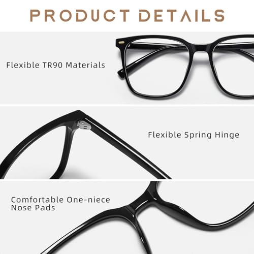 Image of Oversized Square Blue Light Blocking Glasses for Women Men, Anti-Fatigue Computer Monitor Glasses Reduce Eye Strain