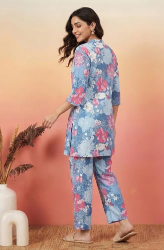 Image of Janasya Women's Pure Cotton Floral Printed Straight Co-ord Set