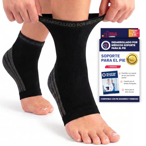 Dr. Arthritis Tobillera Compresión Desarrollada por Médicos - Tobillera para Esguince y Fascitis Plantar con Cobre - Incluye Manual Escrito por Médico [1 Par Color Negro Talla L]