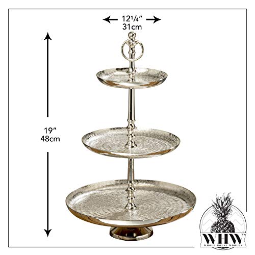 Old World Grand Hotel 3 Tier Stand Decorative, Polished Silver Aluminum, Etched and Polished Artisan Finish, Luxurious Style, Pedestal Base, 12 .25 D x 19 H inches by WHW Whole House Worlds - Image 4