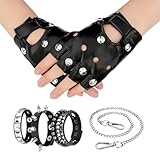 MENUY 6 Artikel Fingerless Gloves Rocker Outfit Damen Studded Bracelet Emo Schmuck Nietenarmband Schwarz Rocker Accessoire Kostümzubehör Mottoparty Karneval