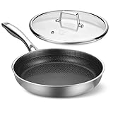 PekGema Hybird Nonstick Frying Pan with Lid 12 inch, Stainless Steel Skillet, Ceramic Non-stick Oven-Safe Chef Pan, Induction Ready, PFOA PFAS FREE Cookware