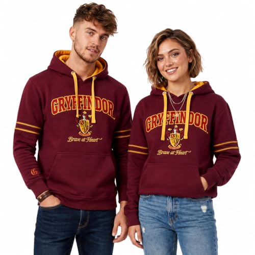 Image of Licensed Harry Potter House Hoodie, Hogwarts,Gryffindor,Slytherin,Ravenclaw,Hufflepuff with applique embroidery, printed inner hood, Logo on sleeve (UK, Alpha, M, Regular, Regular, Gryffindor)