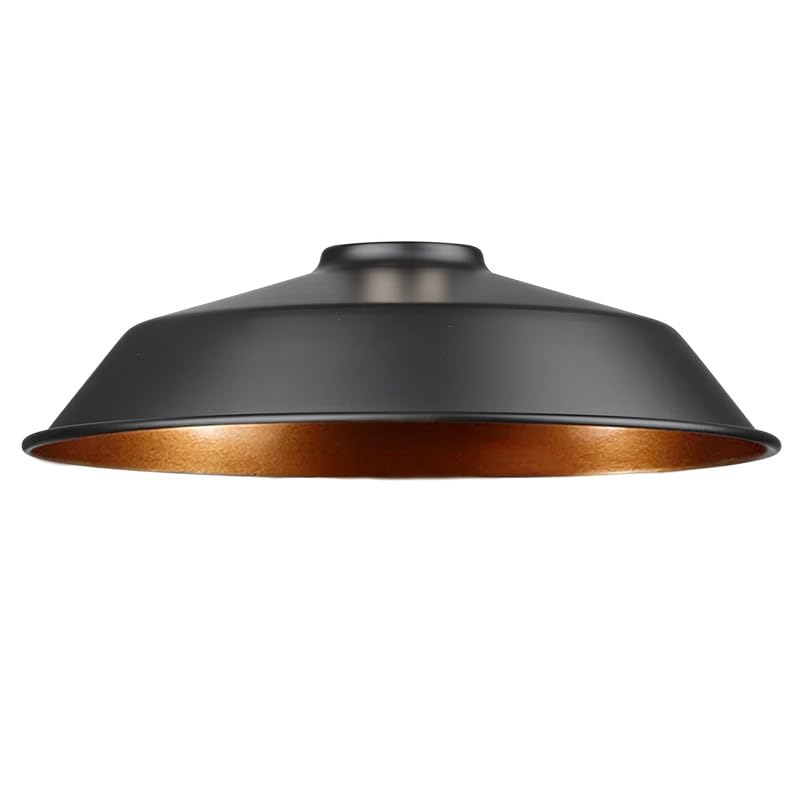 LEDSONE Modern Black Metal Lampshade with Gold Inner Easy Fit Ceiling Pendant Light Shade for Restaurant Bedroom Living Room Office Hallway Café Indoor Metal Replacement Light Shade
