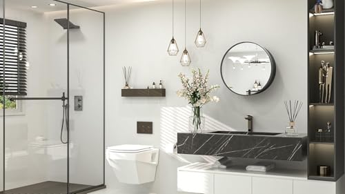 Image of iSTAR Round Wall Mirror with Storage Shelf | Bathroom Vanity with Hidden Cabinet Organizer | Modern Wall Mounted for Bathroom, Bedroom - Black