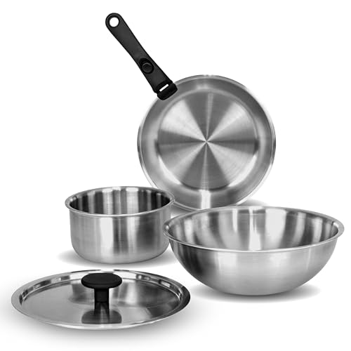 Kreme TRICLAD Triply Detachable Handle Cookware Set 7pcs, Stainles...