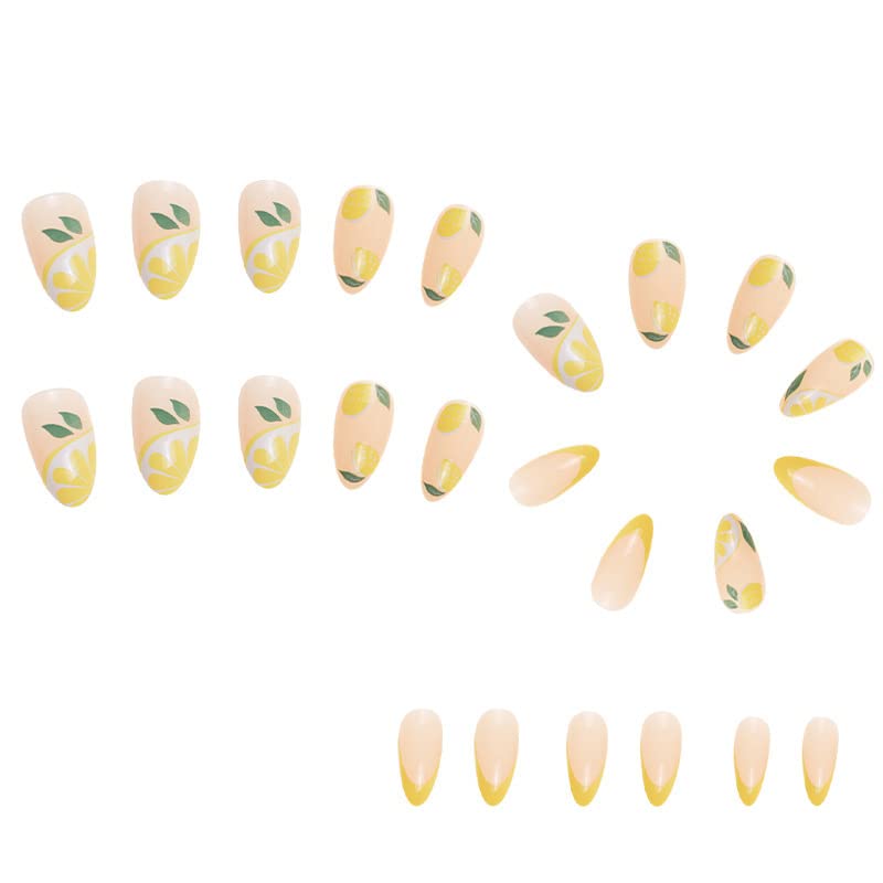 Miniatura 4 de Uñas postizas a presión de verano, uñas postizas de almendra mediana, uñas postizas de limón, uñas acrílicas de cobertura completa, uñas adhesivas