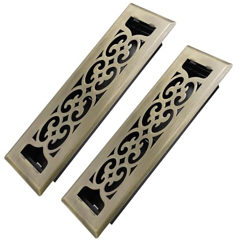 Howeall 2x10 Inches 2 Pack Heavy Duty Walkable Floor Register Easy Adjust Air Supply Lever Floor Vents - Charlotte Design - Vent Cover for Home Floor - Antique Brass