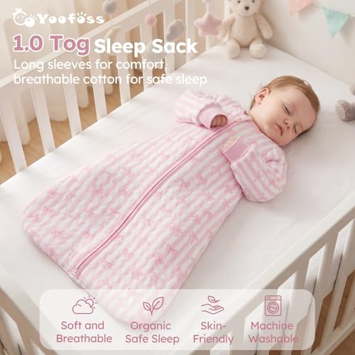 Image of Yoofoss Baby Sleep Sack 18-24 Months 1.0 Tog Long Sleeve Sleep Sack Organic Cotton Wearable Blanket for Toddlers 2-Way Zipper Quilted Sleeping Sacks(X-Large)