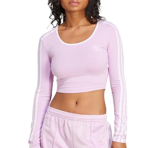 adidas Adicolor 3-Stripes Long Sleeve Crop Long-Sleeve Top, Cotton, Purple