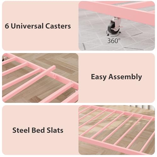 GarveeHome Twin Daybed with Trundle, Metal Sofa Bed Frame with Steel Slat Support, for Living Room, Bedroom, Love Heart Design, No Box Spring Needed, Pink by GarveeHome - Used condition - Image 3