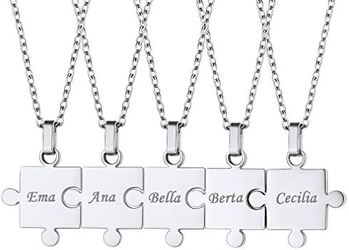 Custom4U Jigsaw Necklace 2/3/4/5/6/7/8 Pieces-Personalised Puzzle Matching Pendant-Friendship/Couples/Family Jewelry-Gifts for Women Girls Mum Birthday Valentines Day Christmas(with Gift Box)