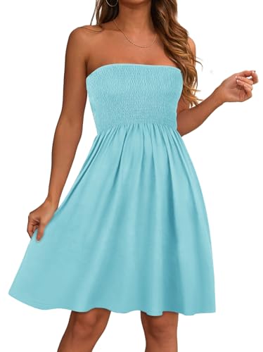 Image of elescat Summer Dresses for Women 2026 Strapless Casual Beach Cover Ups Tube Top Sundress