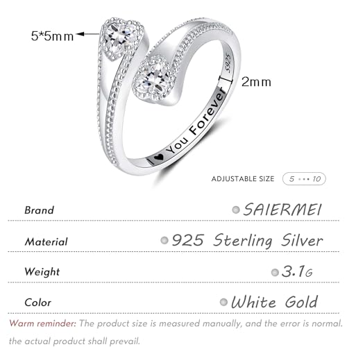 925 Sterling Silver Adjustable Heart Birthstone Rings for Women Open Double Love Heart Stones Rings for Mother Daughter Wife Birthday Gifts2