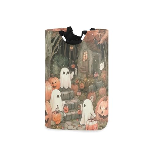 Jihqo Laundry Hamper Basket Halloween Pumpkin Ghost Collapsible Nursery Storage Bin Waterproof Clothing Baskets for Home Bedroom Bathroom Washing Room