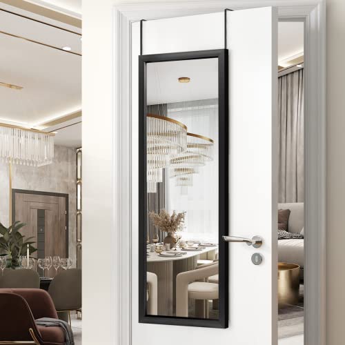 Image of NeuType Over The Door Mirror Full Length - Hanging, Leaning, or Wall-Mounted, 47 inchx18 inch, Black, No Stand