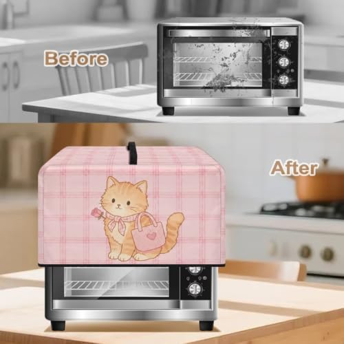 Image of Microwave Oven Cover Protective Kitchen Appliance Dustproof Cover Stain-Resistant Air Fryer Toaster Oven Protector Countertop Decorations, S, Cute Cat Plaid Pink