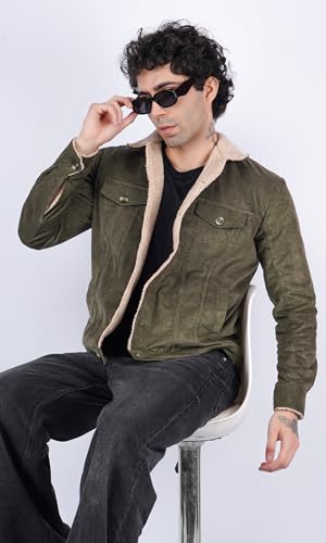 Image of Men's Sherpa Lined Corduroy Jacket | Warm Winter Jacket with Fur Collar & Cuffs | Soft Fleece Lining, Multiple Pockets - Brown, Olive Green, Chocolate Brown