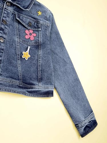 Image of Girls Full Sleeve Solid Crop Denim Jacket