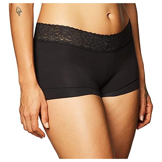 Maidenform Women's Dream Cotton with Lace Boyshort, Black, 6