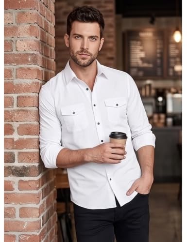 Image of Men's Double Flap Pocket | Regular Fit | Solid Spread Collar | Versatile Everyday Office Wear Comfortable |Stylish Design | Shirt