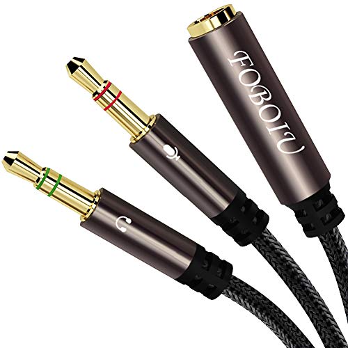Headset Splitter, FOBOIU Headphone Splitter Adapter Female to 2 Dual Male Microphone and Headphone Plugs 3.5mm Splitter Headset Splitter Cable for PC