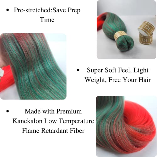 Ombre Dark Green Red Braiding Hair Pre Stretched Kanekalon Knotless Braiding Hair For Braids（Packs Of 3,26",10 Oz） #TOP2