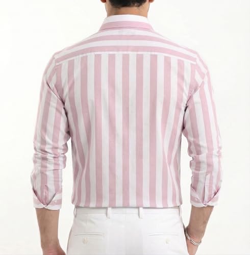 Image of IndoPrimo Men's Striped Cotton Shirt | Slim Fit Stylish Casual Shirt for Man | Full Sleeve Summer Wear Vertical Stripe Shirt for Office, Vacation