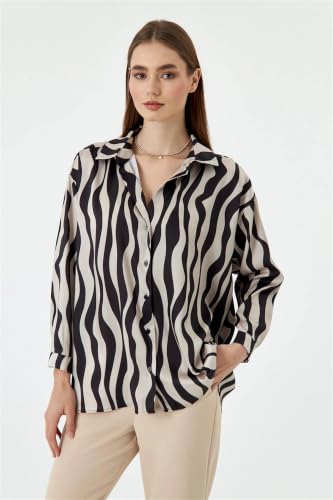 Image of GRECIILOOKS Women's Rayon Oversized Shirt | Korean Style Long Sleeve Oversized Button Down Shirts |Comfortable Rich Top for Office & Casual Outfits (Available in Plus Size)