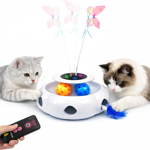 HALKYDY 3-in-1 Interactive Cat Toy with Remote Control, Automatic Feather Teaser & Rolling Ball Track, Smart Cat Toy for Indoor Cats, Multi-Play Cat Enrichment Toy for Exercise & Boredom Relief