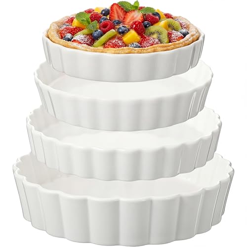 Teecyhooo 4 Packs Ceramic Pie Pan Set 6'/7'/9'/11' Deep Pie Plate Round Baking Dish Quiche Baking Dish Bakeware Tart Molds Oven Safe for Serving