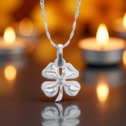 925 Sterling Silver Four Leaf Clover Necklace - Rhodium Plated Shining Mirror Finish Shamrock Pendant with 20" Inch Chain - Good Luck Charm - Irish Jewelry for Women - Handmade4