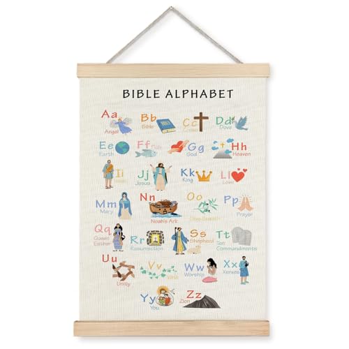 Supwhd Bible Verse Posters for Kids, Bible Alphabet Poster Hanger Frame, Christian Classroom Decor, Alphabet Wall Decor for Classroom Church School Christian Home, 16x24