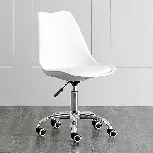 Image of Amazon Brand - Umi Height-Adjustable Modern Revolving Rotary Arm Office Study Desk Chair - Ideal for Spa, Bar, Home - White Color