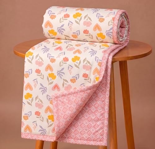 Image of VAS COLLECTIONS Cotton AC Blanket for Double Bed (220x230 cm) | Reversible Soft Lightweight All-Season Blanket | Skin-Friendly & Breathable Comforter (Blush Garden)